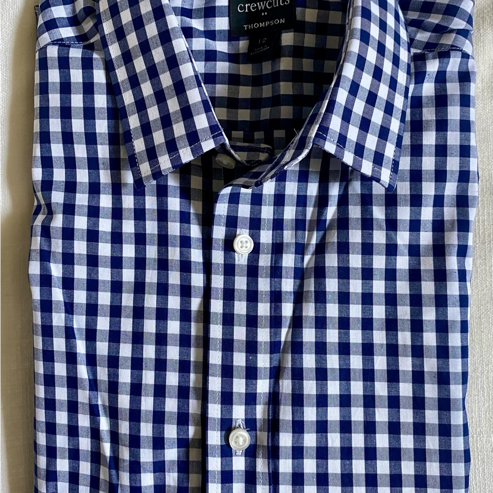 J. Crew Factory Crewcuts Flex Thompson Blue and White Checkered Shirt Size 12